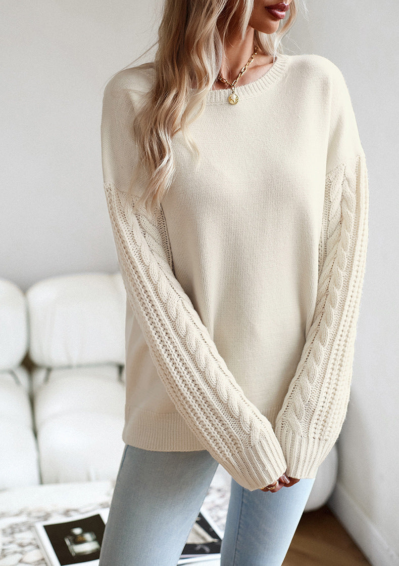 Cable Knit Long Sleeve Crewneck Sweater