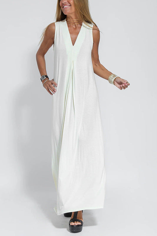 Elegant V-neck Sleeveless Long Dress Matching Vest Cardigan