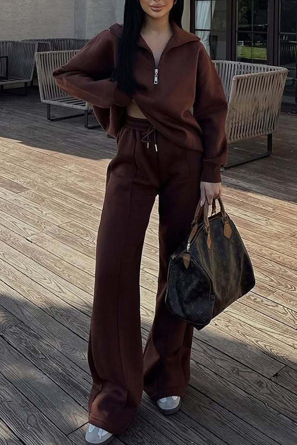 Thrifted Vibes half-open pullover sweatshirt and pants two-piece set