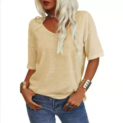 🔥Letzter Tag 63 % Rabatt🔥Einfarbiges Damen-T-Shirt mit V-Ausschnitt – 12 FARBEN