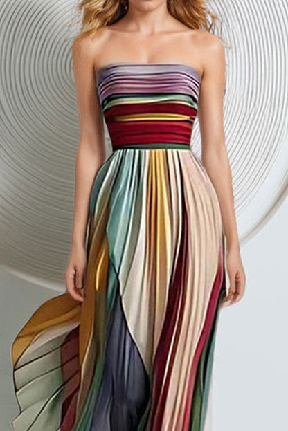 Tube Top Rainbow Print Maxi Dress