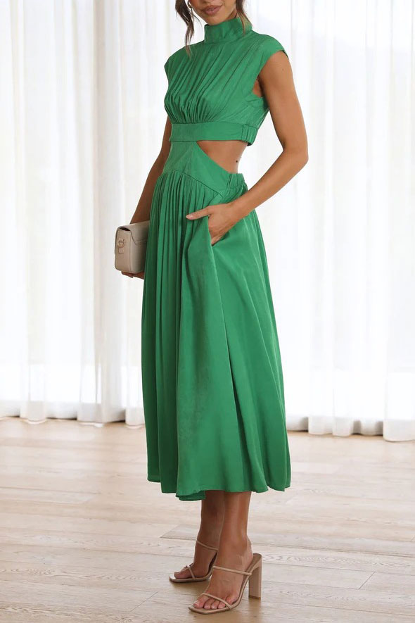 Light of My Life Cutout Waist Pocketed Vacation Midi Dress