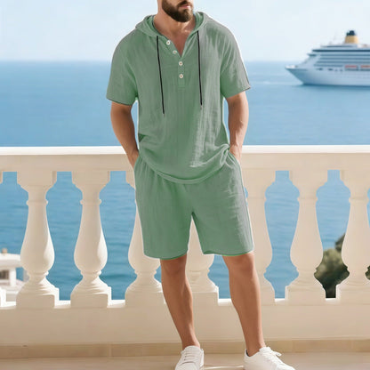 Hochwertiges Sommer-Zweiteiler-Set für Herren | Lässiges Kurzarmhemd + Shorts【Kostenloser Versand】