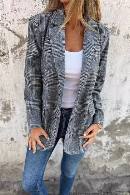 Mid-length houndstooth wool suit jacket