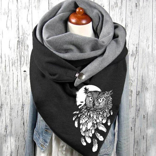 Warmer Schal Mit Eulen-Print Schwarz