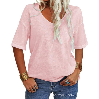 🔥Letzter Tag 63 % Rabatt🔥Einfarbiges Damen-T-Shirt mit V-Ausschnitt – 12 FARBEN