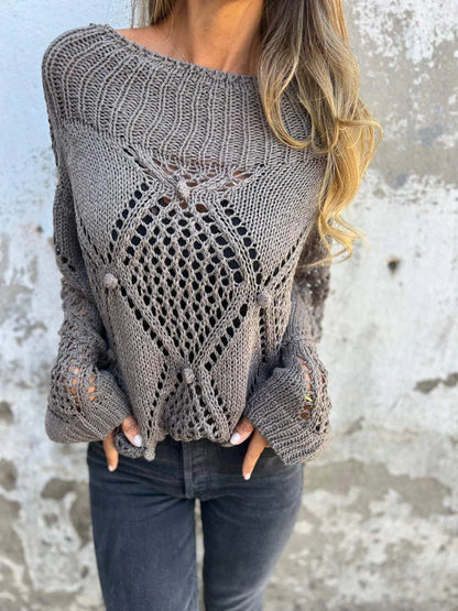 Loose hollow roundneck knit sweater