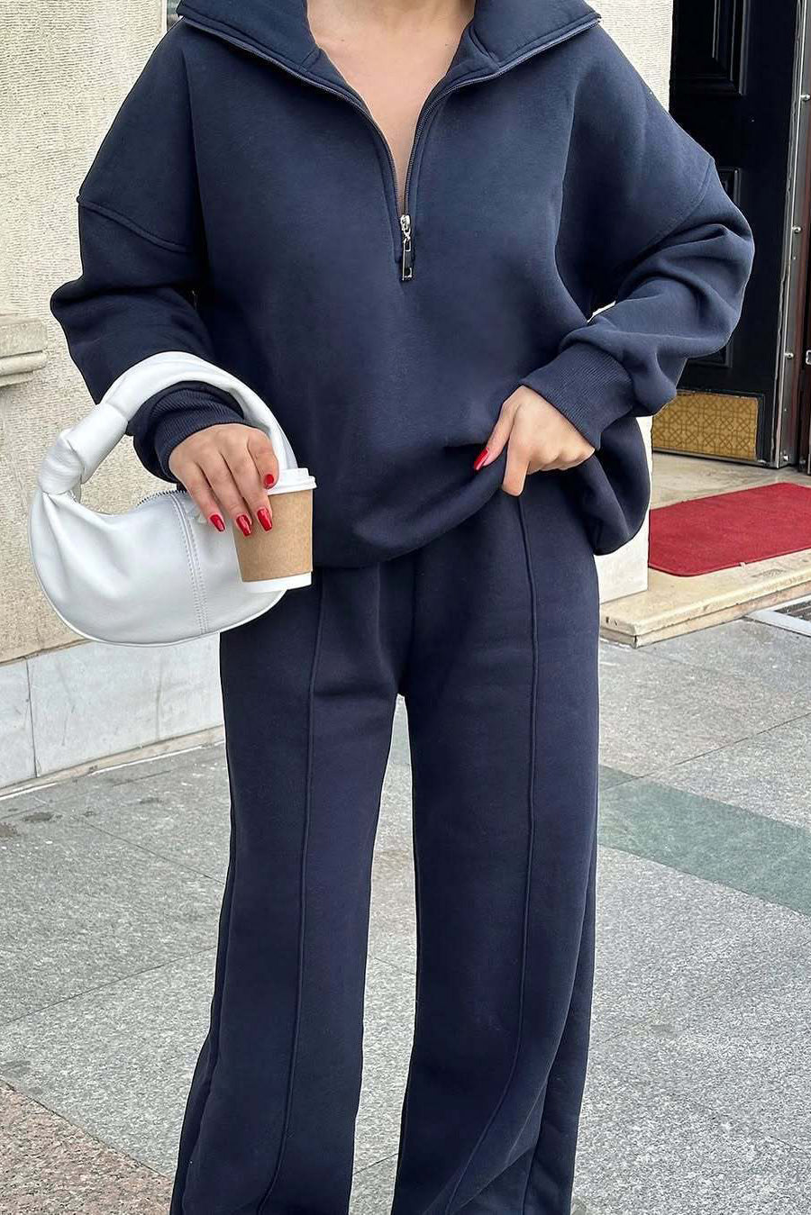 Thrifted Vibes half-open pullover sweatshirt and pants two-piece set