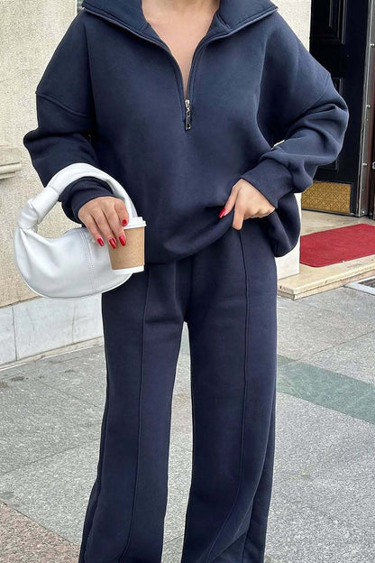 Thrifted Vibes half-open pullover sweatshirt and pants two-piece set