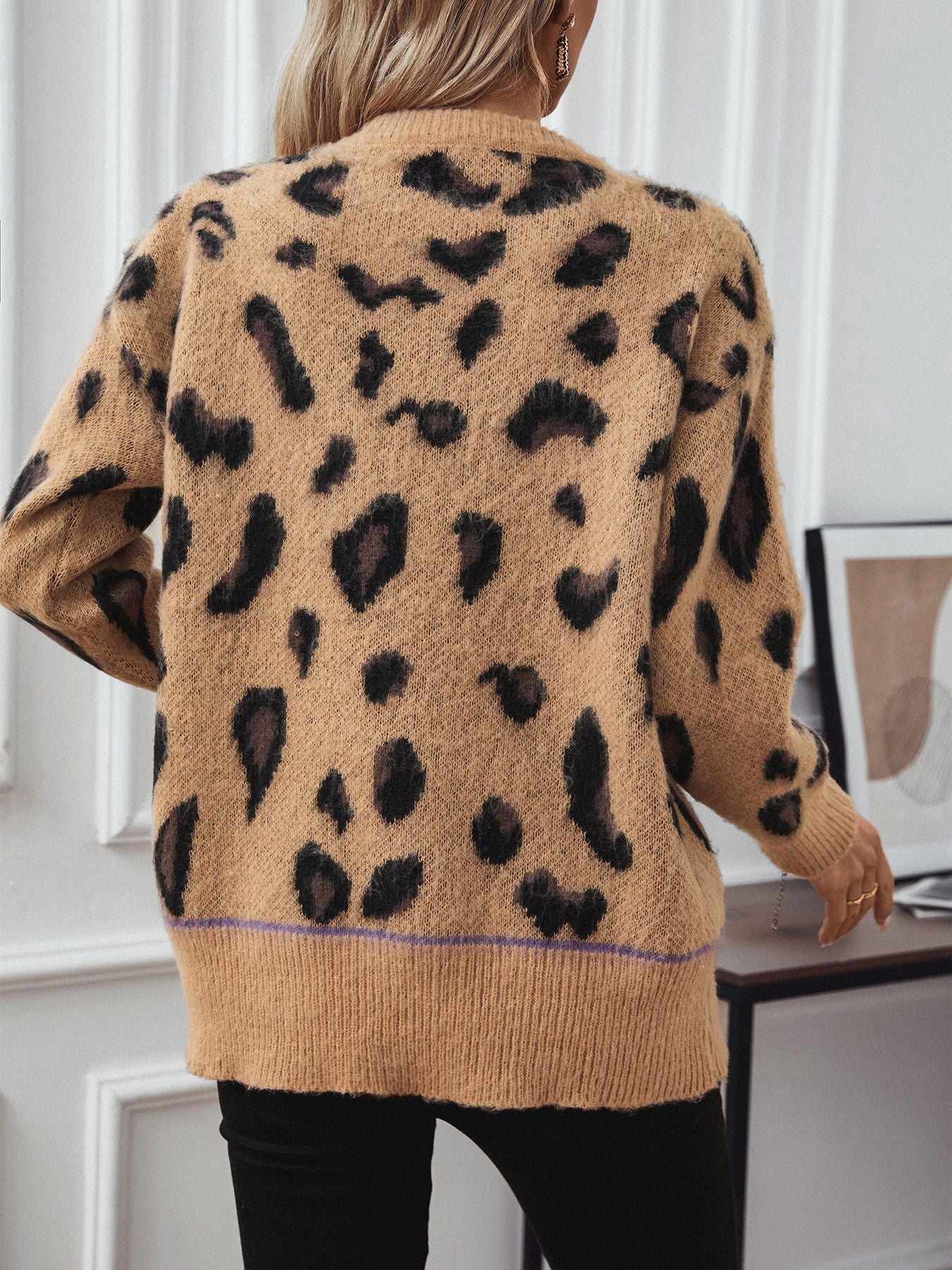 Leopard jacquard fleece sweater