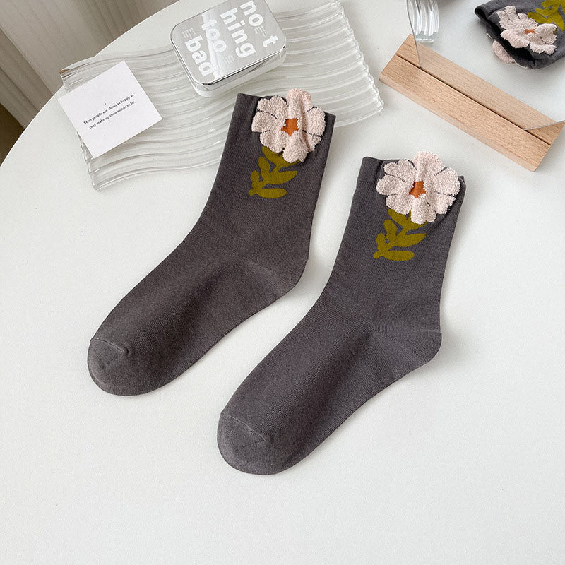 Lässige Blumen-Jacquard-Socken Kaffee