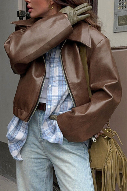 Mood Lift Matte Cropped PU Leather Biker Jacket