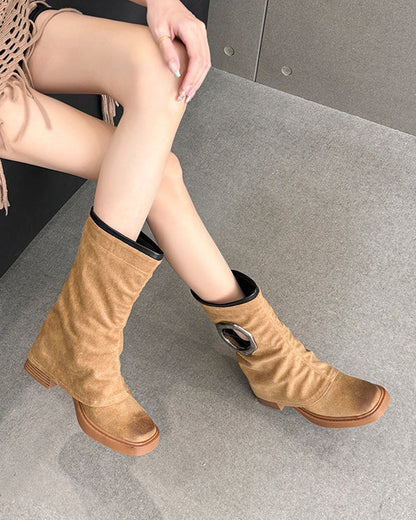Heeled suede thick-soled side cutouts Martin boots
