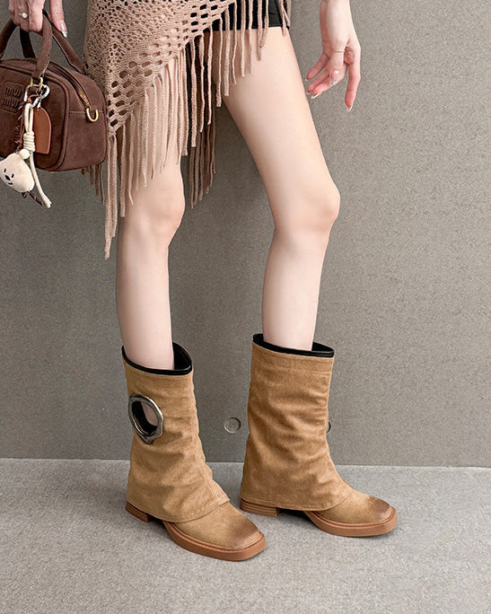Heeled suede thick-soled side cutouts Martin boots