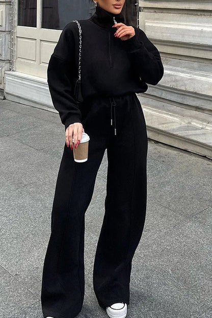Thrifted Vibes half-open pullover sweatshirt and pants two-piece set