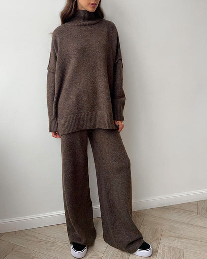 Slouchy turtleneck sweater and pants suit