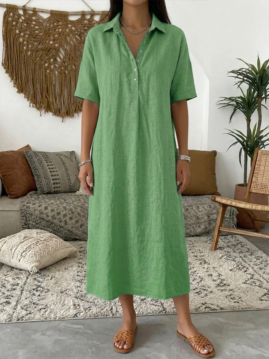 👗Damen lässiges Hemdkleid aus Leinen-Mischung