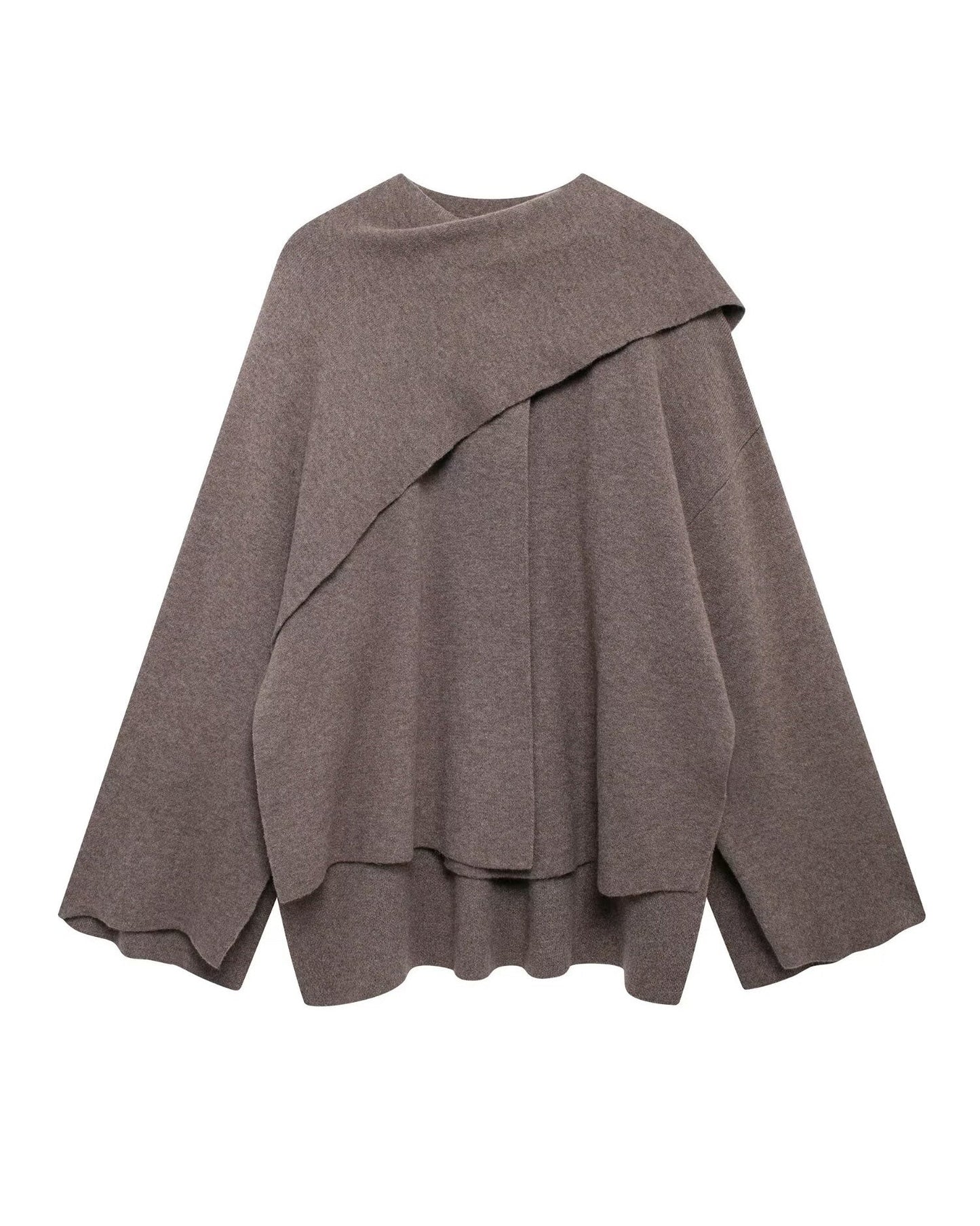 Asymmetric scarf cropped knitted coat