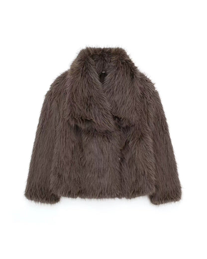 Arctic Embrace Cropped Large Lapel Plush Jacket