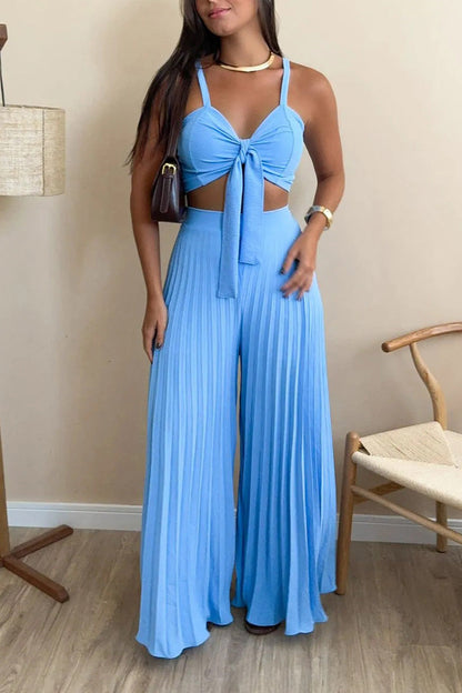 Camisole top and pleated wide-leg pants two-piece set