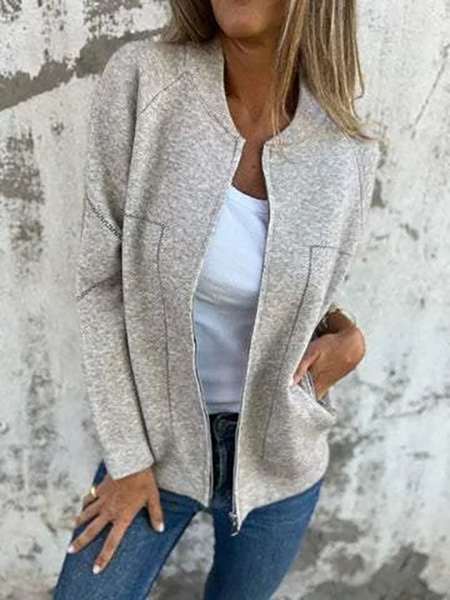 Simple cropped slim woolen jacket