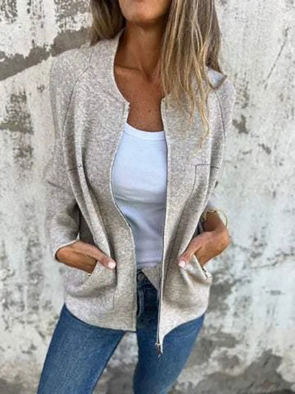 Simple cropped slim woolen jacket