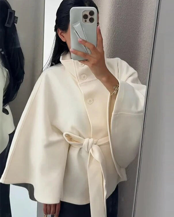 Highland Moor Stand collar belt single-breasted woolen coat