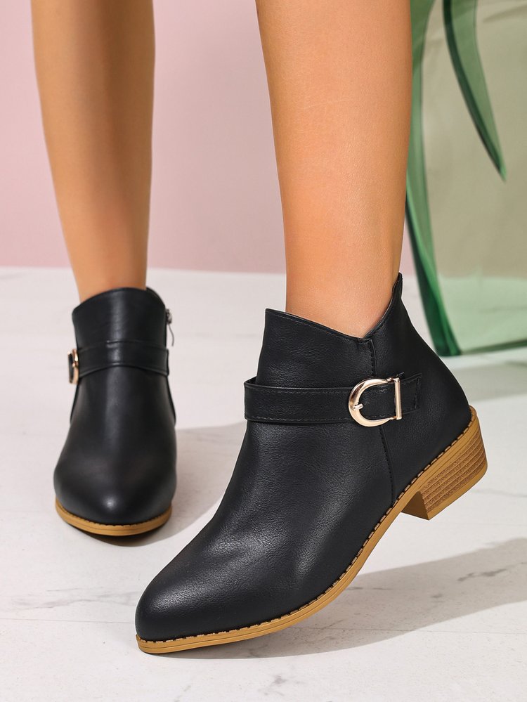 Classic Side Zipper Metal Buckle Chelsea Boots