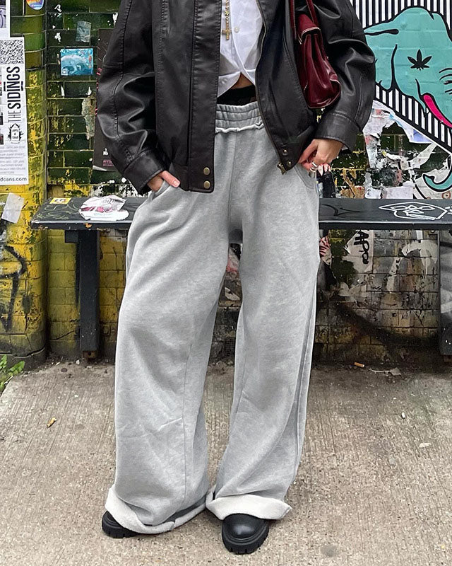 Gray Waist lace loose sweatpants