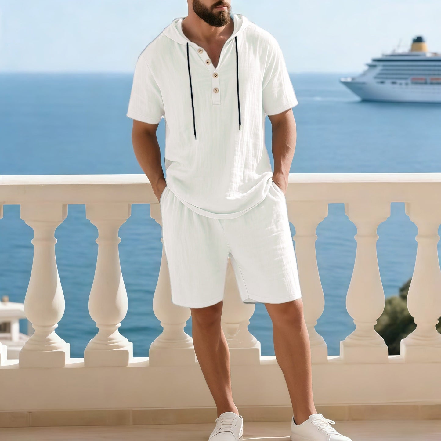 Hochwertiges Sommer-Zweiteiler-Set für Herren | Lässiges Kurzarmhemd + Shorts【Kostenloser Versand】