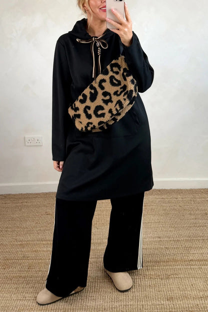 Kangaroo Pocket Loose Hooded Sweatshirt Midi Dress