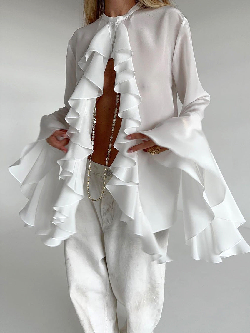 Wide Cuffs and Ruffles Long sleeve Light Shirt