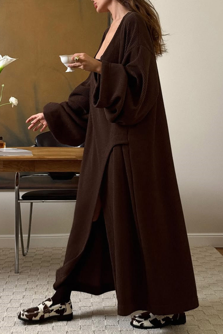 Rainy Day Code Brown Loose Long Knit Jacket