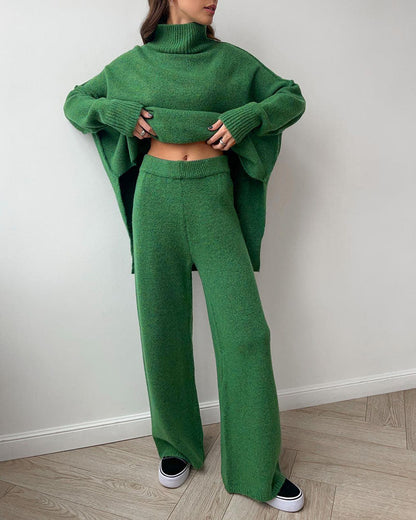 Slouchy turtleneck sweater and pants suit