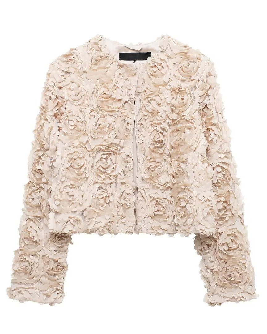 Spring Garden Round Neck Floral Cropped Jacket