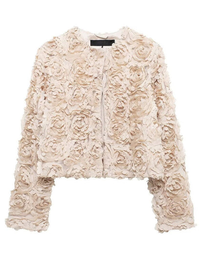 Spring Garden Round Neck Floral Cropped Jacket