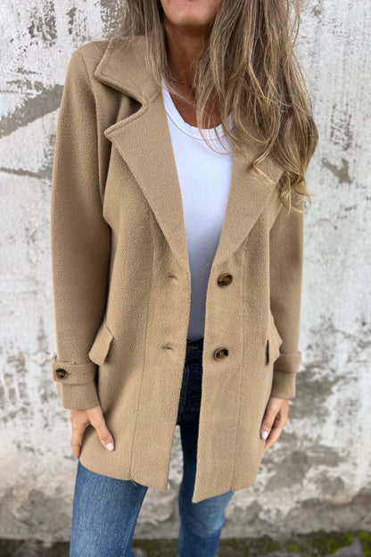 Manteau cardigan en laine avec fausse poche et revers ample