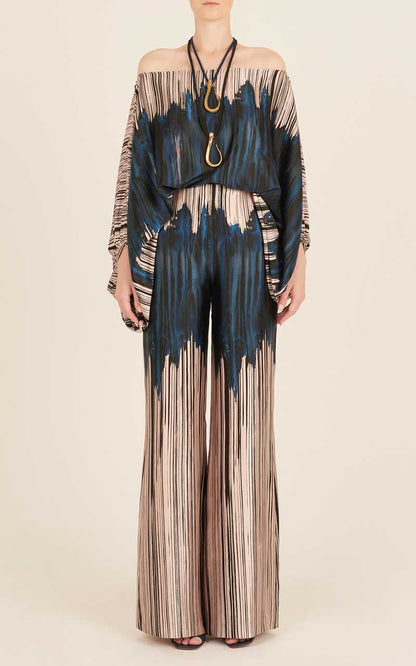 Multicolor Off-Shoulder Tie-Dye Jumpsuit with Wide Legs for Women - Rachele