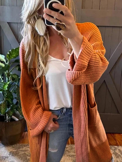 Orange loose knitted cardigan long coat