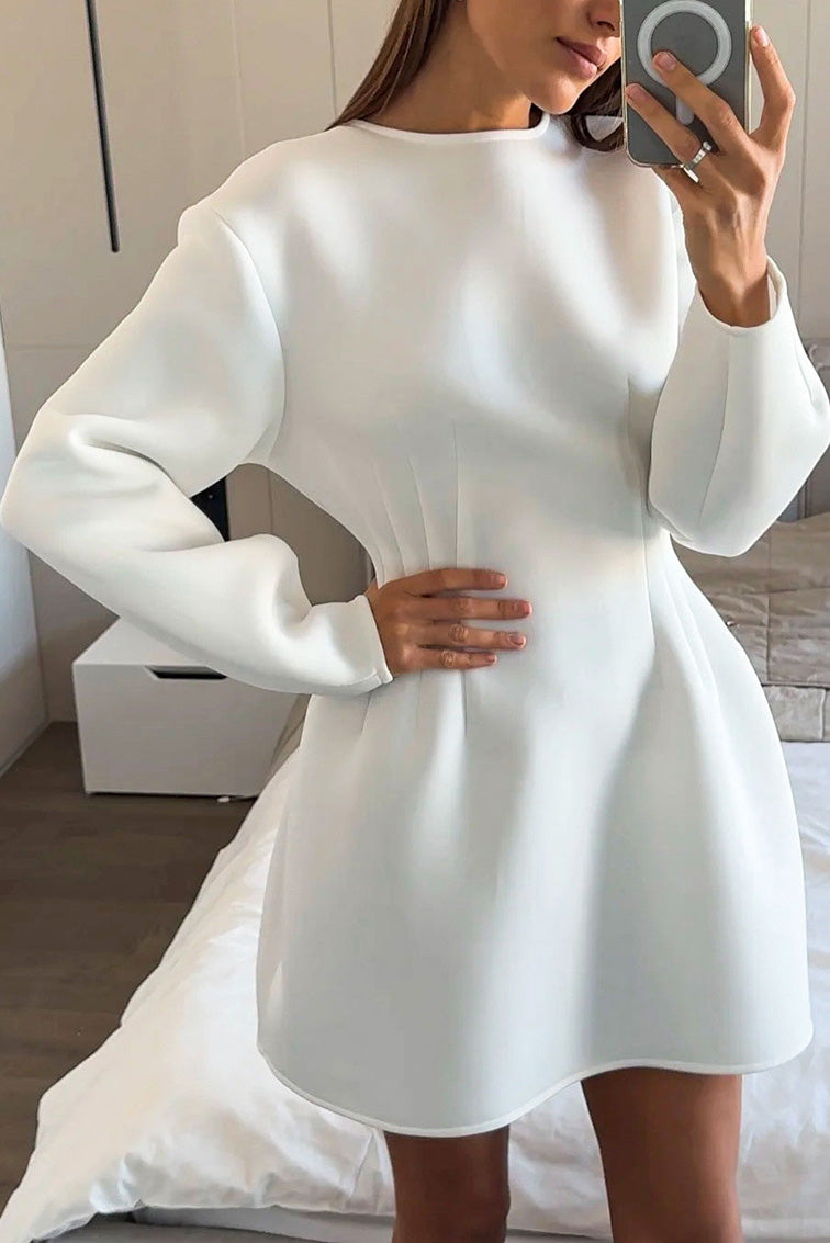 Chic Solid color waist long sleeve dress