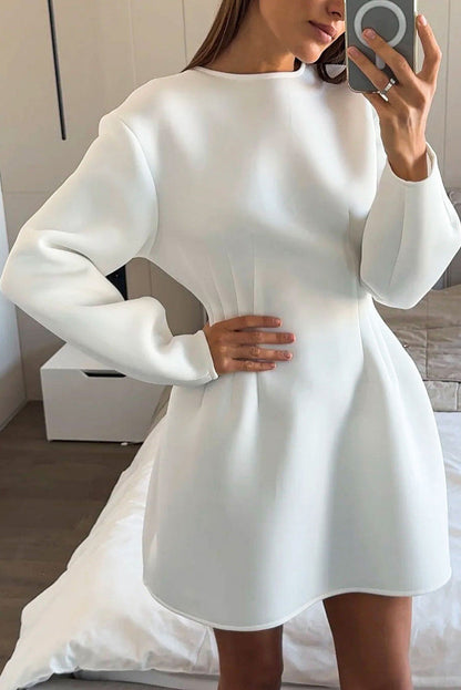 Chic Solid color waist long sleeve dress