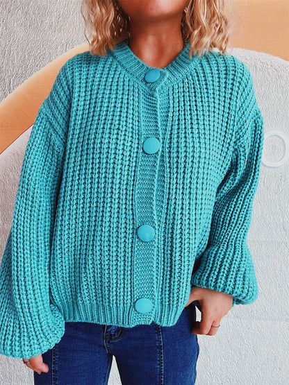 Large round button cropped knitted cardigan