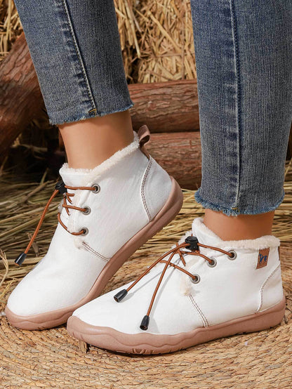 Convenient lacing system plush soft rubber sole snow boots