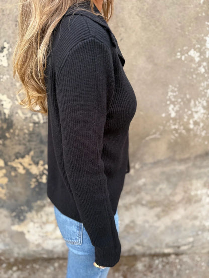 Loose Cropped Button Lapel Sweater Jacket