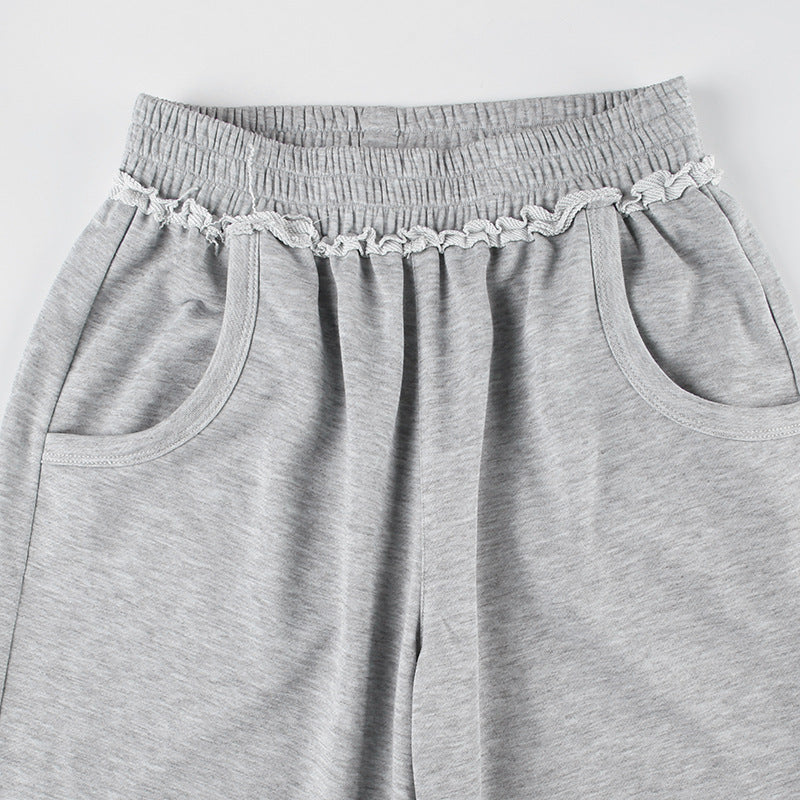 Gray Waist lace loose sweatpants