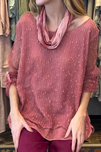 Solid color long sleeve top with scarf