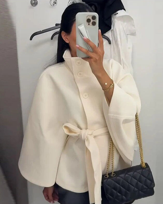 Highland Moor Stand collar belt single-breasted woolen coat