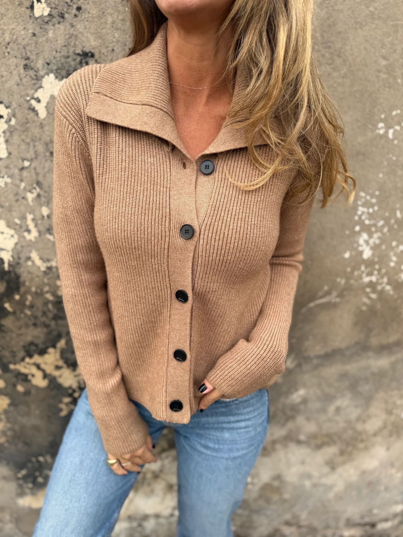 Loose Cropped Button Lapel Sweater Jacket