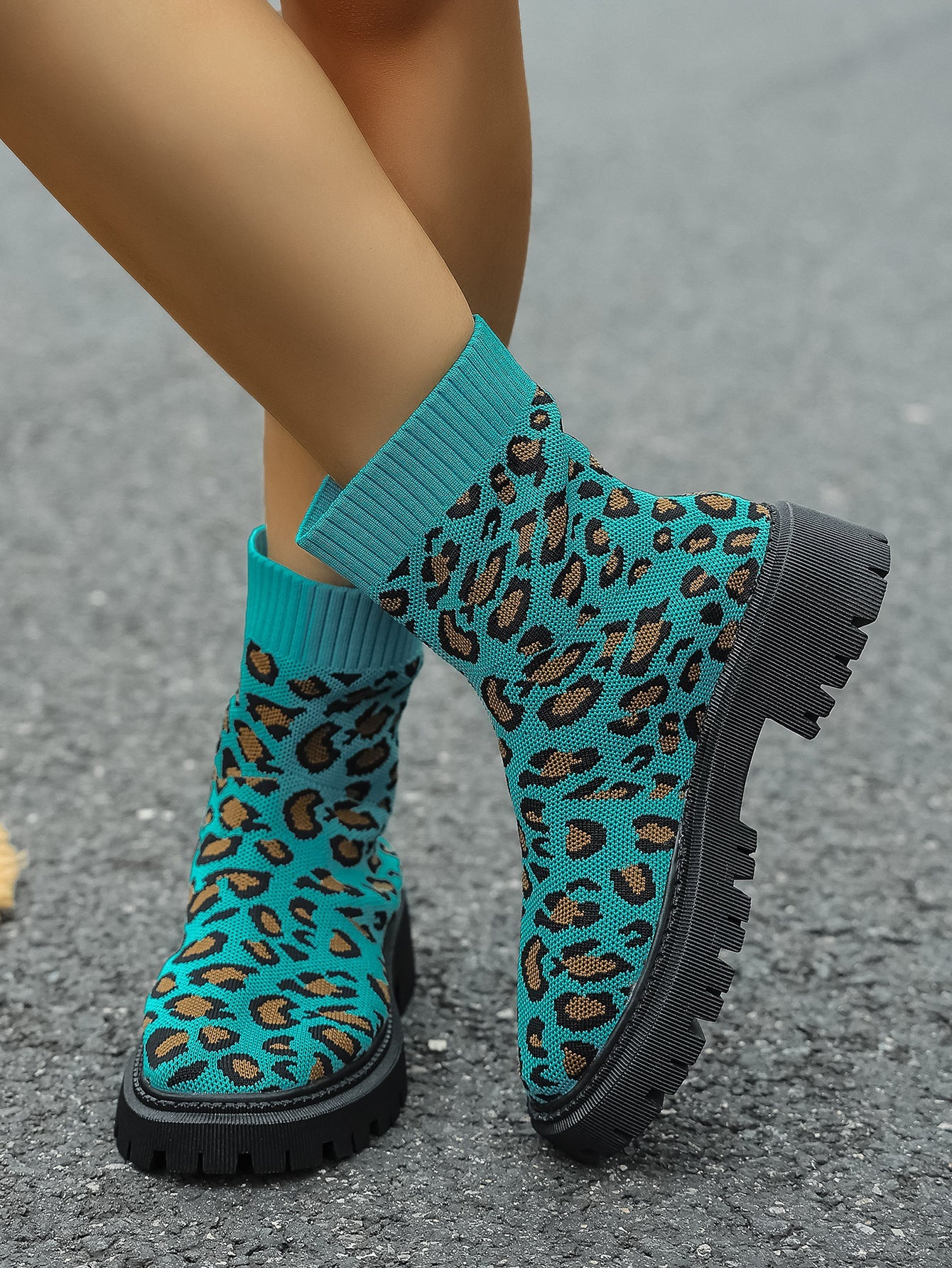Under the Neon Leopard knitted sock boots