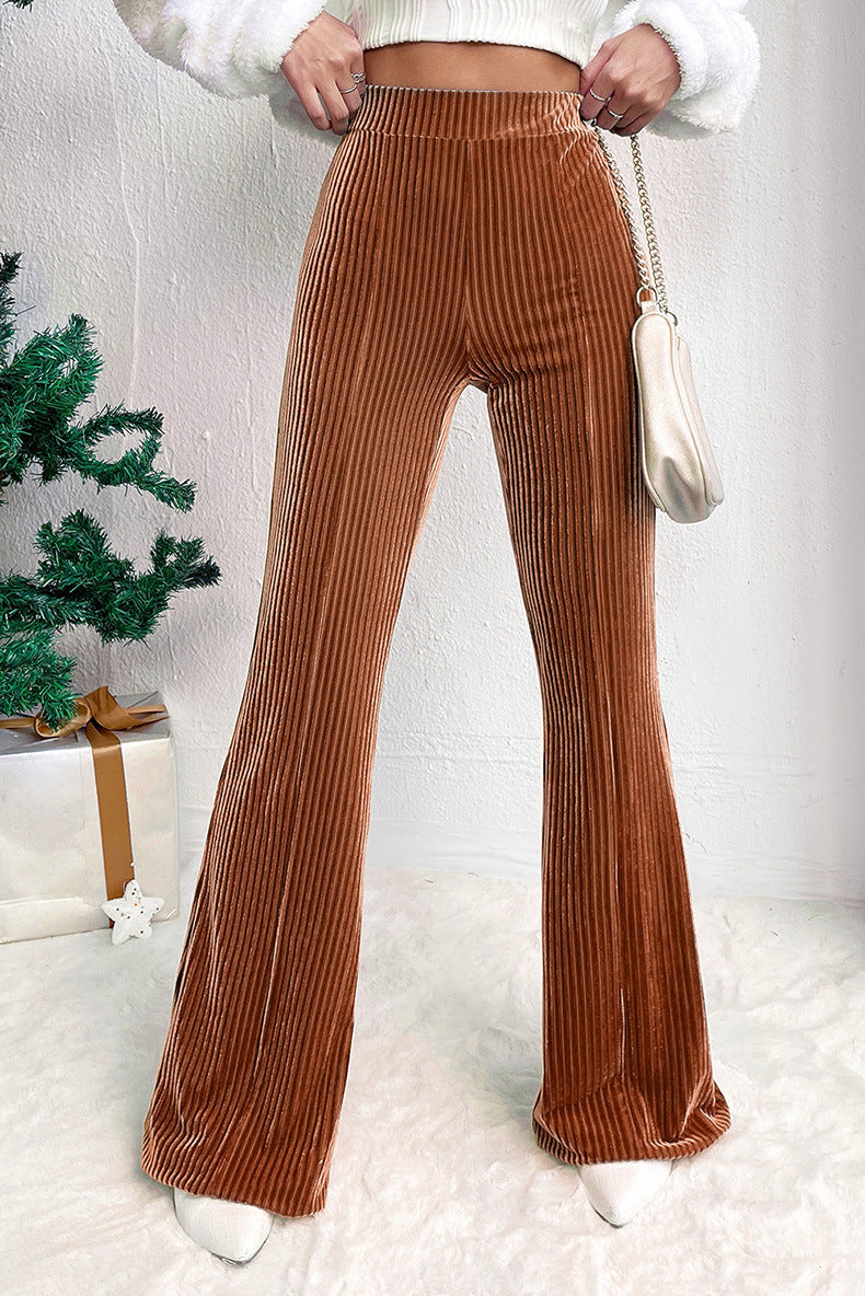 Brown High-Rise Corduroy Flared Pants